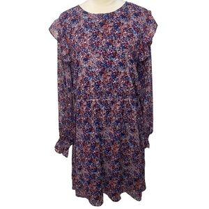 Banana Republic Smocked Fit and Flare Ruffle Multi Color Print Midi Dress XXL